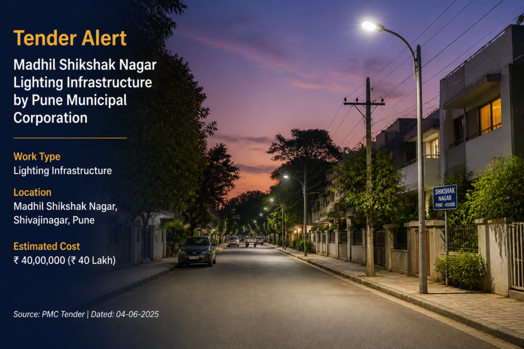 Street lighting infrastructure in a residential area of Pune representing electrical works tender in Madhil Shikshak Nagar