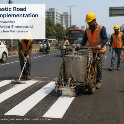 Thermoplastic road painting work on urban roads in Pune under government tender for civil infrastructure maintenance