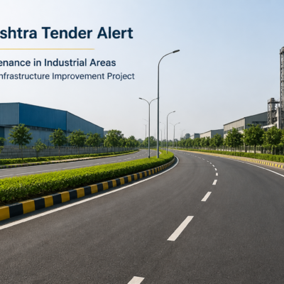 Photograph of well-maintained industrial area roads in Maharashtra with no encroachments, representing road maintenance tender