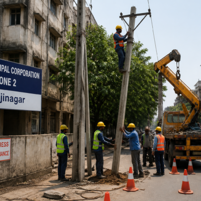 Electrical pole replacement and maintenance work underway in Pune Municipal Corporation Zone 2