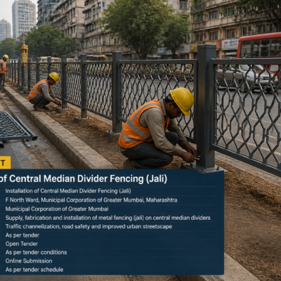 Central median divider fencing installation along urban road in Mumbai’s F North Ward