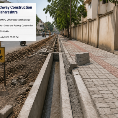 Civil works for gutter and pathway construction in an urban residential area in Maharashtra