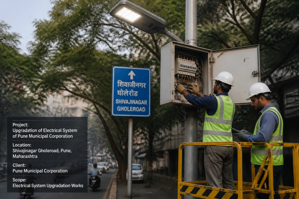 Street lighting electrical repair work in Pune Zone 2 Shivajinagar urban area by municipal workers