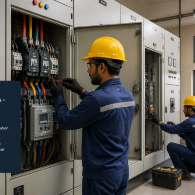 Technicians performing electrical maintenance on municipal infrastructure in Pune Zone-2