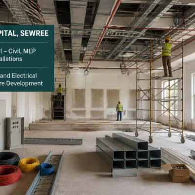 Mechanical and electrical service installations underway in seminar hall at GTB Hospital Sewree