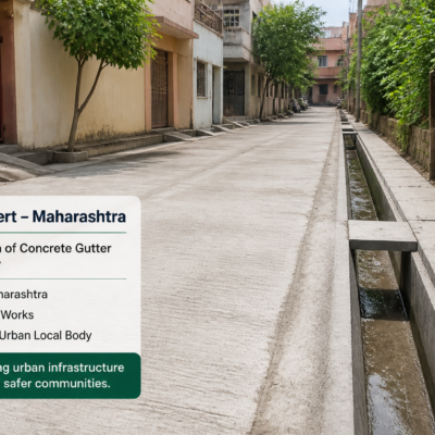 Concrete gutter and pathway construction site in a residential area of Manpada Ward No. 3 (B), Maharashtra