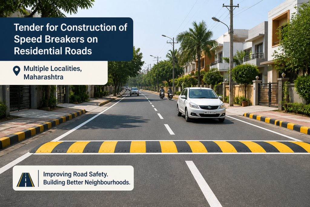 Newly installed speed breakers on a residential road in Maharashtra enhancing local road safety