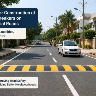 Newly installed speed breakers on a residential road in Maharashtra enhancing local road safety