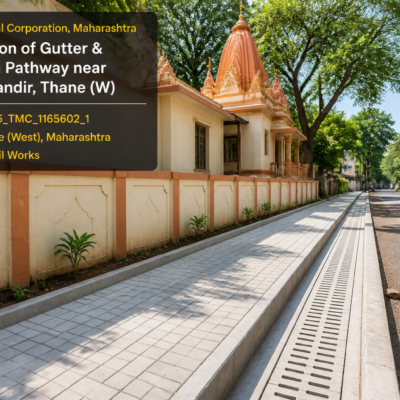 Newly constructed gutter and pedestrian pathway near Ganesh Mandir in Manpada, Maharashtra reflecting municipal civil works