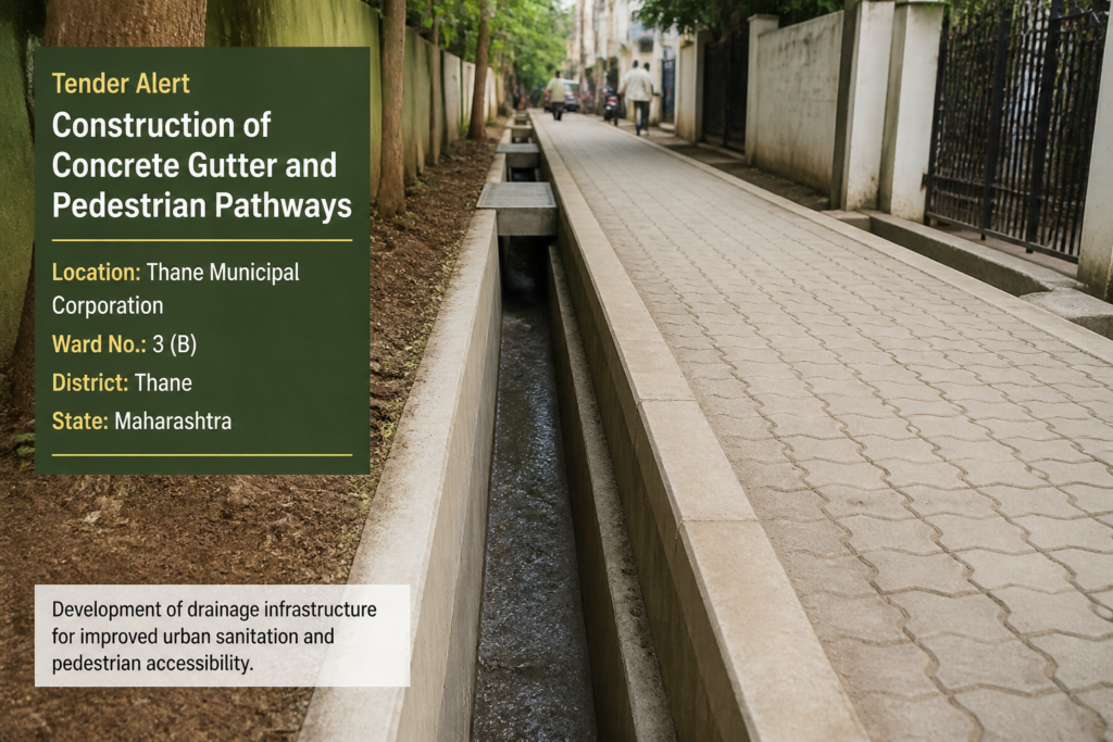 Newly constructed gutter and pedestrian pathway in Ward No. 3 (B), Manpada, Maharashtra government civil works project