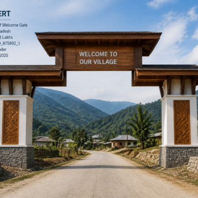 Welcome Gate construction project in Hone Village Arunachal Pradesh showing rural civil infrastructure development