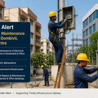 Workers performing electrical maintenance on buildings in MIDC Dombivli Industrial Area