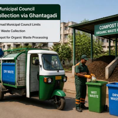 Ghantagadi vehicle collecting classified household waste within Manmad Municipal Council limits for compost depot delivery