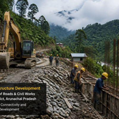 Construction works underway in Shi-Yomi District, Arunachal Pradesh, under government rural infrastructure programme
