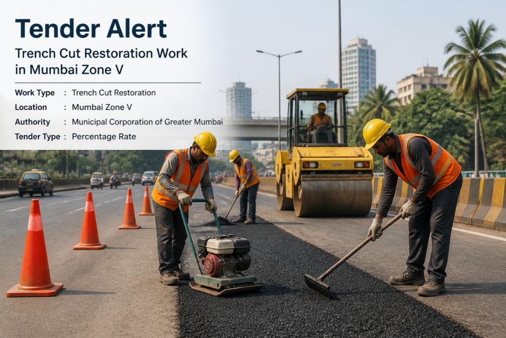 Urban road trench reinstatement work underway in Mumbai Zone V by government contractors