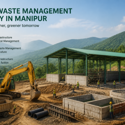 Solid waste management plant construction site in Manipur hill district reflecting environmental infrastructure development