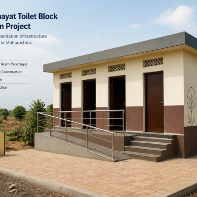 Toilet block construction at village Gram Panchayat site in Maharashtra representing rural sanitation infrastructure tender