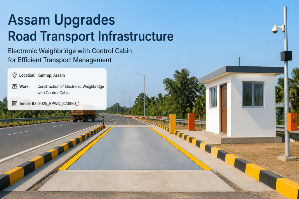 Electronic weighbridge with control cabin installed on a highway in Assam as part of government infrastructure tender