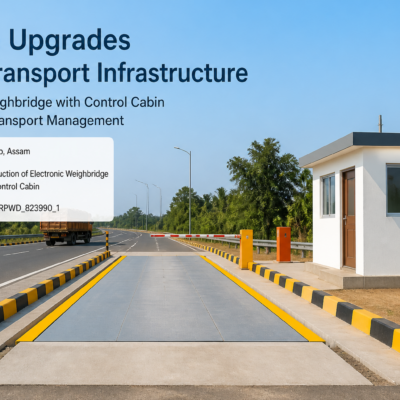 Electronic weighbridge with control cabin installed on a highway in Assam as part of government infrastructure tender