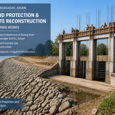Civil engineering works on Desang bund left bank with sluice gate reconstruction in Sivasagar district, Assam