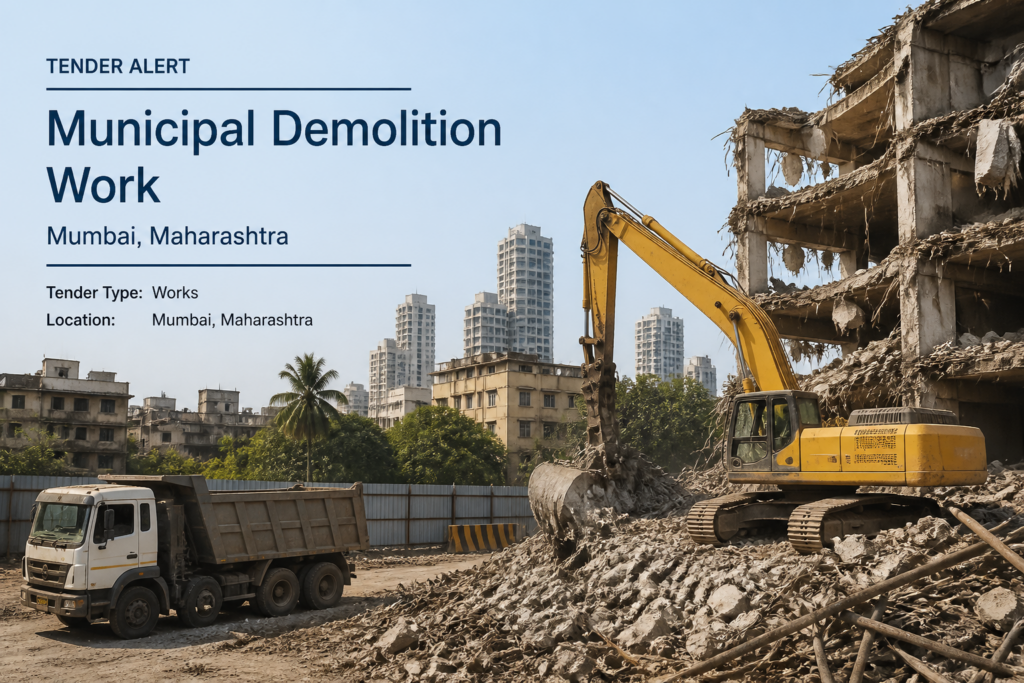 Municipal demolition site in Mumbai F/North Ward featuring civil infrastructure maintenance works