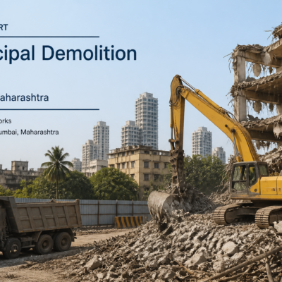 Municipal demolition site in Mumbai F/North Ward featuring civil infrastructure maintenance works