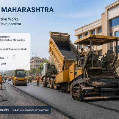 Road construction work in Dhule city under municipal tender for urban civil infrastructure development