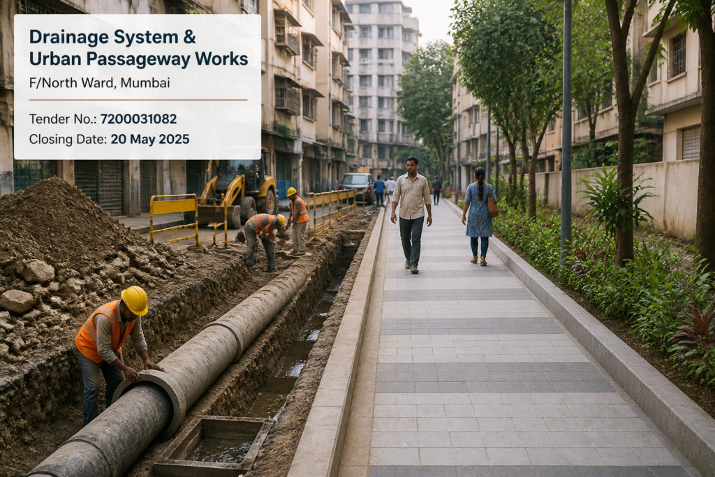 Civil works improving urban drainage and passage near Narendra Jadhav House in Mumbai F/North Ward