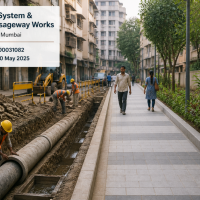 Civil works improving urban drainage and passage near Narendra Jadhav House in Mumbai F/North Ward