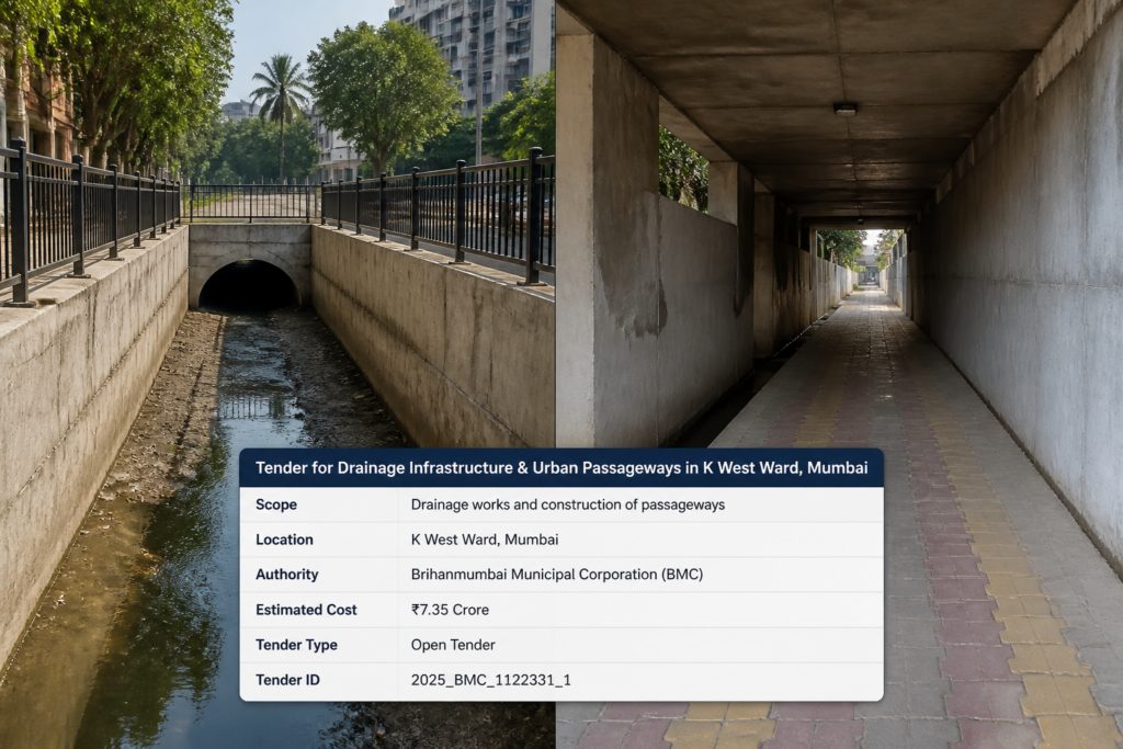 Drainage and passage improvement civil works in Mumbai’s K West Ward under municipal government tender