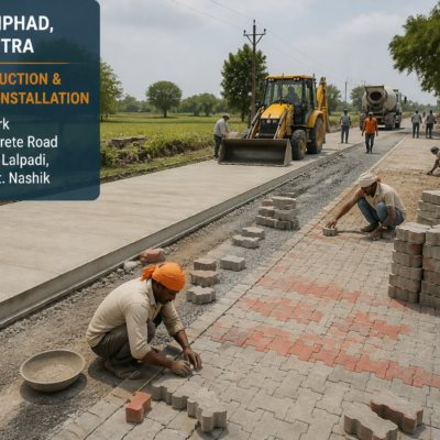 Road construction and paver block installation work underway at Lalpadi, Niphad, Maharashtra