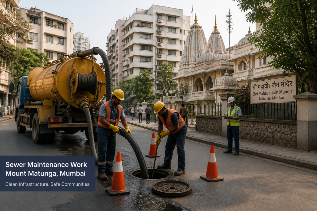 Sewer line improvement work near Mount Matunga Jain Mandir in Mumbai urban area