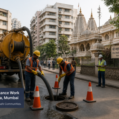 Sewer line improvement work near Mount Matunga Jain Mandir in Mumbai urban area