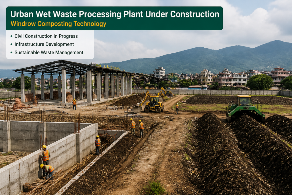 Windrow composting wet waste processing facility under construction representing Manipur government urban waste infrastructure tender
