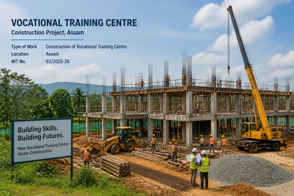 Construction site of Udalguri Vocational Training Centre in Assam showing framework and machinery