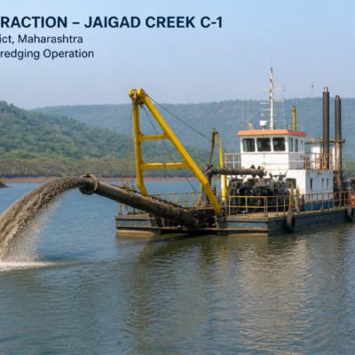 Dredger sand excavation operation at Jaigad Creek C-1 in Ratnagiri, Maharashtra under government mining tender