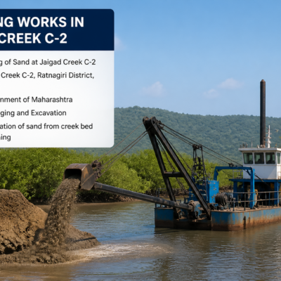 Dredger excavating sand in Jaigad Creek C-2, Ratnagiri district under Maharashtra government mining tender