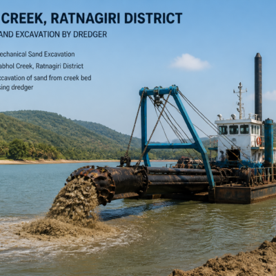 Dredger boat excavating sand at Dabhol Creek in Ratnagiri district Maharashtra