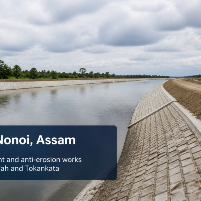River Nonoi in Assam with civil anti-erosion infrastructure near Namjalah and Tokankata areas