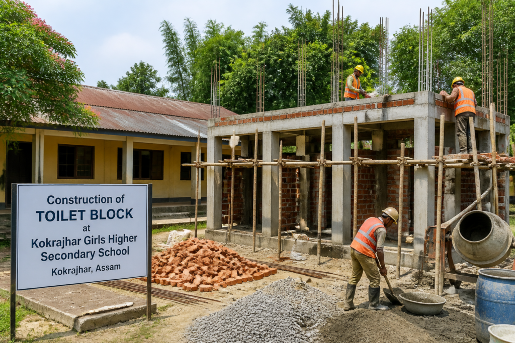 Construction of toilet block at Kokrajhar Girls Higher Secondary School in Assam under government tender