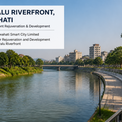 Bharalu Riverfront in Guwahati with riverbanks and urban surroundings illustrating a sustainable riverfront rejuvenation project
