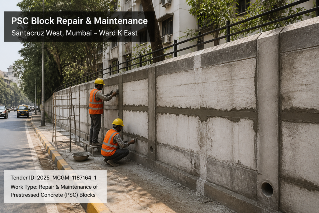 Urban PSC block repair and maintenance work at Santacruz West in Mumbai, infrastructure tender focus