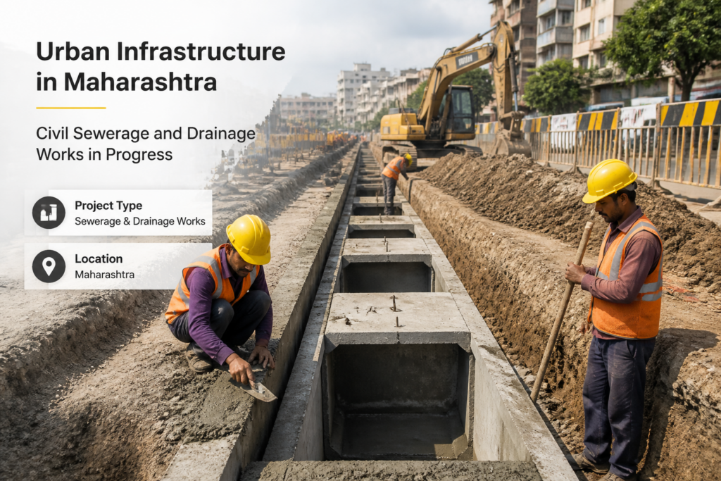 Urban drainage system construction work in Mumbai representing improvement of passage and sewerage infrastructure