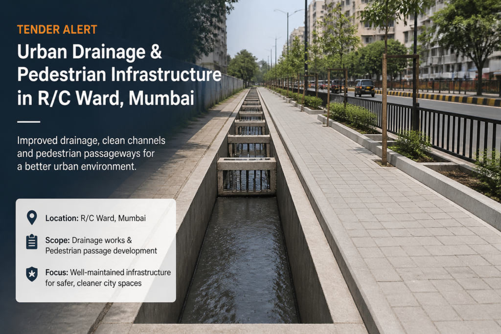 View of an improved urban drainage system and pedestrian pathway in Mumbai's R/C Ward under a maintenance upgrade project.