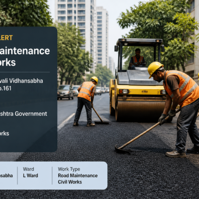 Urban road maintenance work scene representing Chandivali Vidhansabha civil works tender in Mumbai's L Ward