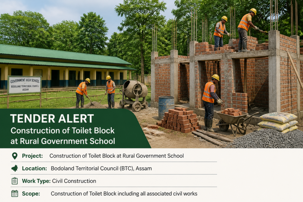Construction site of a toilet block at a government school in Tamulpur Assam under a tribal upliftment scheme