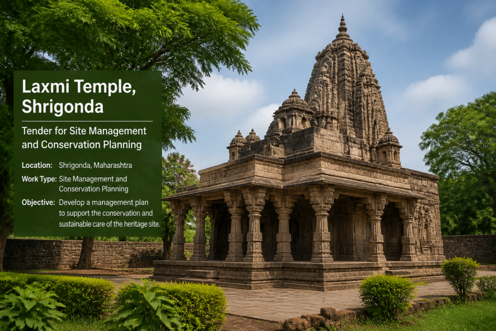 Exterior view of Laxmi Temple in Shrigonda illustrating architectural heritage and site management focus