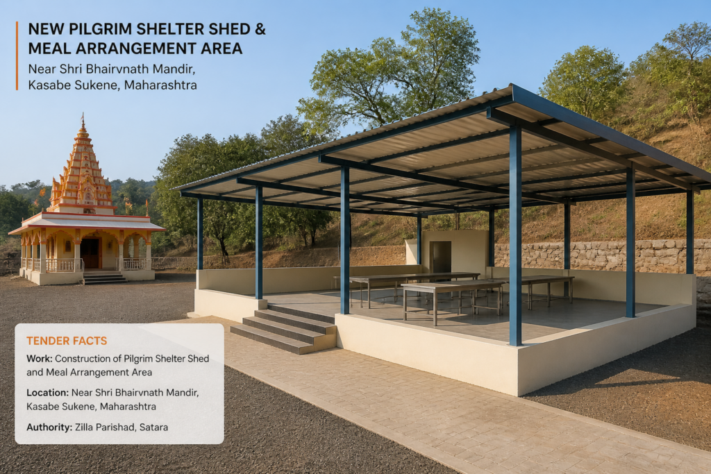 Pilgrim shelter and meal facility construction at Shri Bhairvnath Mandir site in Kasabe Sukene, Maharashtra