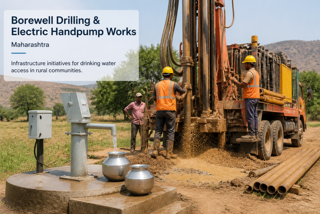 Borewell drilling and electric handpump installation work in rural Ratnagiri, Maharashtra infrastructure project
