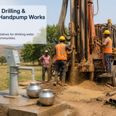 Borewell drilling and electric handpump installation work in rural Ratnagiri, Maharashtra infrastructure project